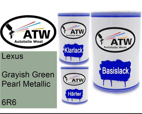 Lexus, Grayish Green Pearl Metallic, 6R6: 500ml Lackdose + 500ml Klarlack + 250ml Härter - Set, von ATW Autoteile West.